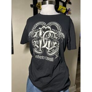 Roberto Cavalli Mens Black Graphic Snake Monogram T-Shirt XL